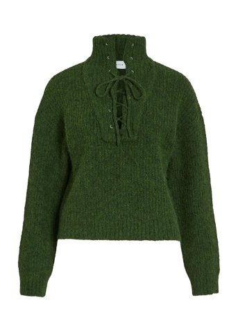 Vigleeba High Neck L/S Rib Knit Top Green Vila