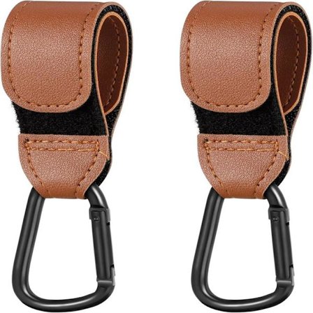 2-pack bruna läderklädda barnvagnskrokar, barnvagnskrokar för att säkert hänga dina shoppingväskor på din barnvagn eller barnvagn