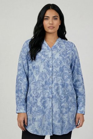 CISO - Langærmet Tunika - Blå Mix - Blomsterprint