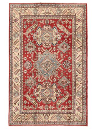Kazak Fine Tæppe Håndknyttet 200X307 Brun/Mørkerød Afghanistan
