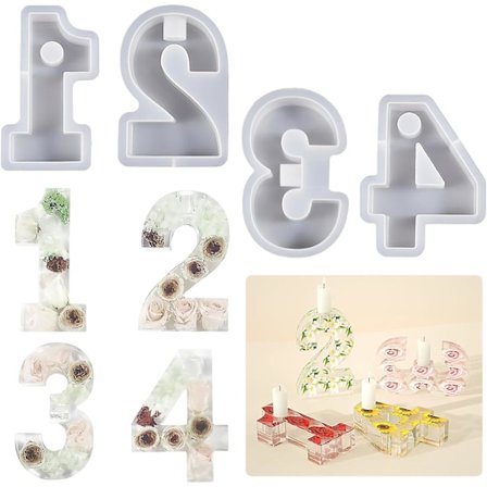 1-4 Nummerformad DIY Silikonform, Silikonform Ljusstake, Nummerljusform Betong Silikonljusstake Ljusstake Gips Hartsform