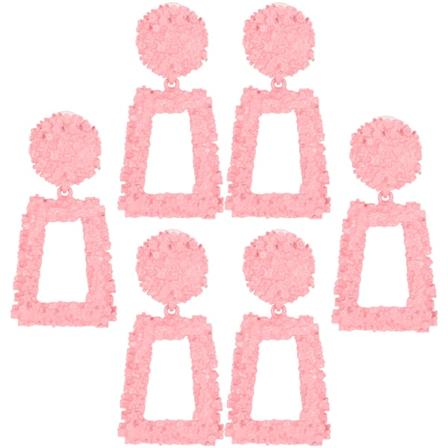 3 par øredobber rosa geometrisk hul trapesformede dråpe dingle mote øresmykker