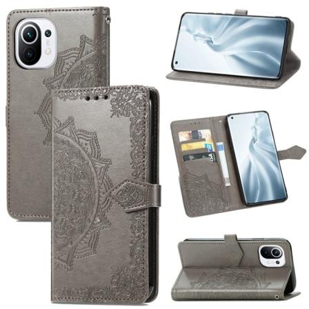 Xiaomi Mi 11 - Mandala Läder Fodral - Grå Grey Grå