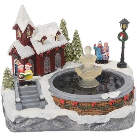 Julelandsby Scene Ornament Farverig LED Lysende Resin Sne Hus Musik Vandfontæne