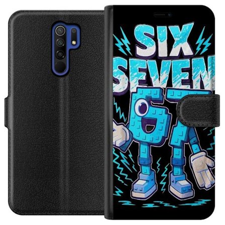 Yhteensopiva Lompakkokotelo Xiaomi Xiaomi Redmi 9 Lelukas sininen kuvaus numeroilla Six Seven retro-arkadityyliä vahvalla typografialla ja graafisell