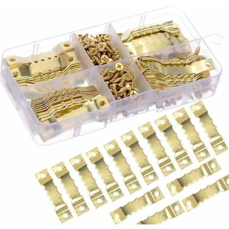 100 stk. fotohængere slipsrammehængere billedbilledkrog i stærkt og holdbart gyldent metal - krog til ramme / billede / lærred / maleri / ur