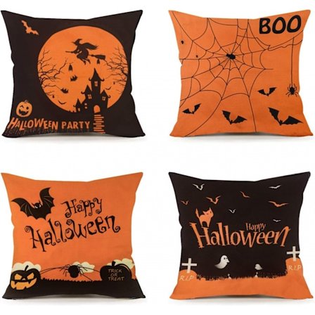 4 stk. Halloween Pudebetræk 45 x 45 cm Spirder Web Jack-O-Lantern Pude Betræk (Indlæg er ikke inkluderet)