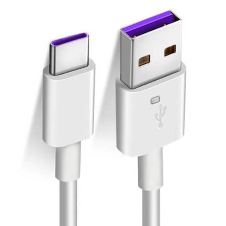 Hvit datakabel 1m, 5A Type C hurtigladekabel for Android, Huawei Honor, Xiaomi mobiltelefon