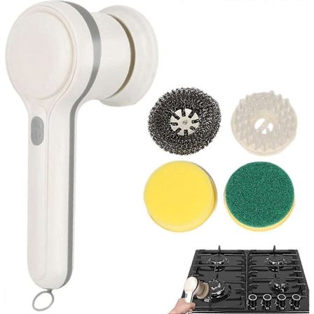 Sladdlös Elektrisk Skrubb - Elektrisk Spinnskrubb Handhållen Rengöringsborste med 4 Borstar Badrumsrengöringsborste för Disk Spis Badkar Sänka Kakel