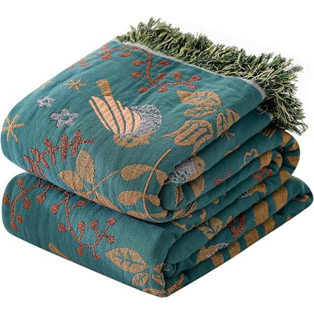 Vävd filt 100% bomull med fransar, dubbelsidig boho sängöverkast