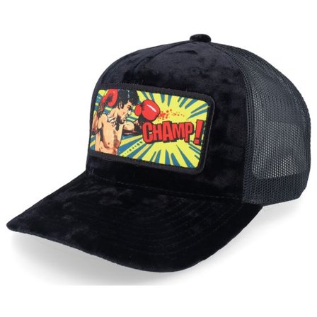 Calza Pennello - Svart trucker Keps - Champ Boxer Pop Art Velvet Black A-Frame Trucker @ Hatstore