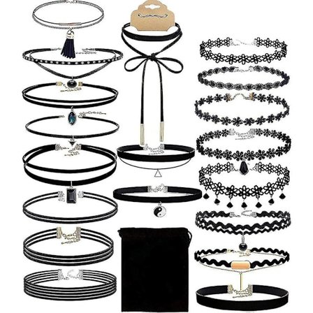 20 kpl musta choker setti klassinen choker kaulakoru kerros mustat chokerit kaulakoru lahja naisille