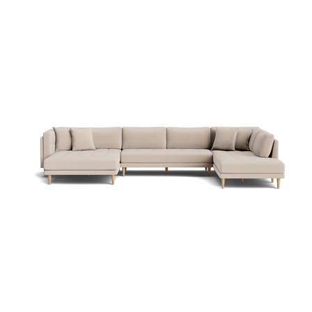 Cali U-sofa, venstrevendt - Hygge Beige - 374x220x76cm - Rummelig U-sofa med dobbelt chaiselong, bøgetræsben & 4 pyntepuder for ekstra komfort