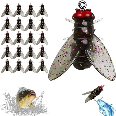 Bionisk fluefiske agn (20 stk), 2024 nytt fluekrok mykt agn tilsett fiskeattraktant fiskeutstyr, lite fluekrok fluefiske agn