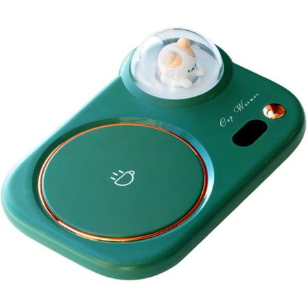 Smart kaffekoppvarmer, kaffekoppvarmer med søt kattenattlys, automatisk av, 3 temperaturinnstillinger LED-skjerm, grønn