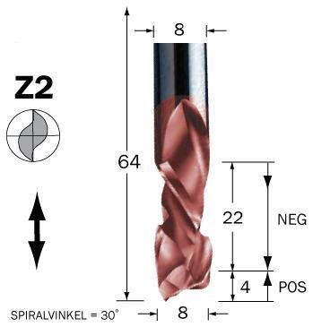 Cobolt 60-153MC Spiralfräs D=8, L=22, TL=64, Z=2, Maskintillbehör & förbrukning