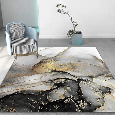 Svart Guld Marmor Matta För Vardagsrum Lyx Heminredning Soffbord Stor yta Mattor Halkfri Golvmatta Entrédörrsmatta