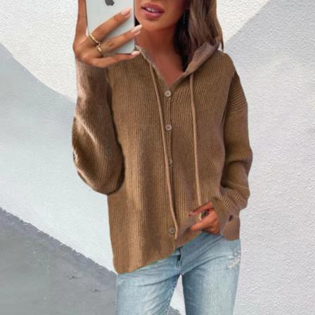 Damer Button Down Enfärgade Hoodies V-ringad Cardigan Tröja