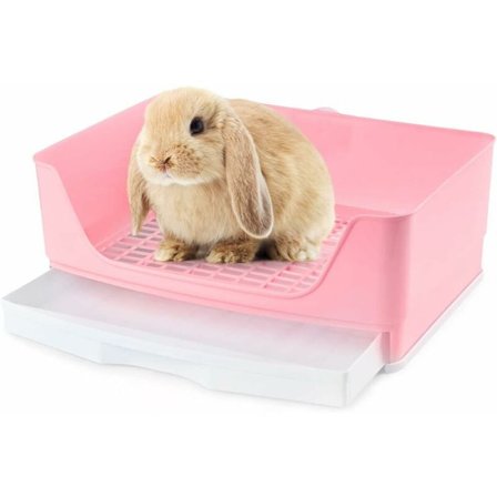 Hörntoalett för hushåll, stor kaninburk kattlåda med avtagbar låda för smådjur, marsvin L (rosa)