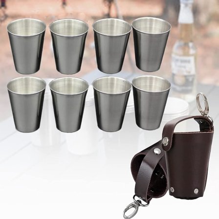 Rustfrie Stål Shotglass, Portable Camping Shotglass med 2 Etuier, Metall Reise Vin Glass Stett for Fest Utendørs Innendørs BBQ Camping{hh]