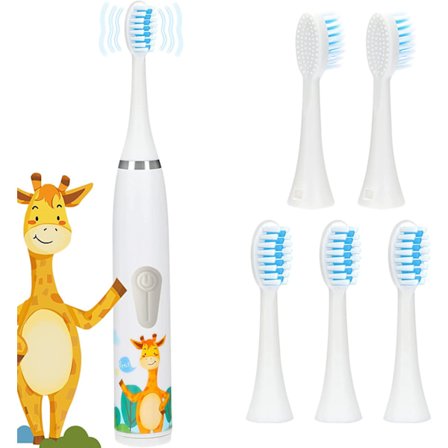 Elektrisk tandbørste til børn 3-12 år, batteridrevet tandbørste med 5 soniske børstehoveder