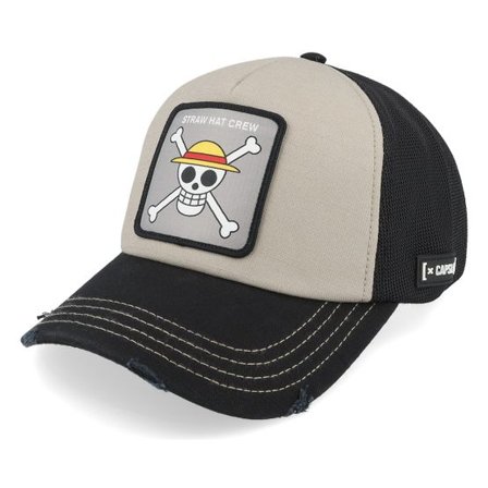 Capslab - Grå trucker Keps - One Piece Straw Hat Crew Black/Grey A-frame Trucker @ Hatstore