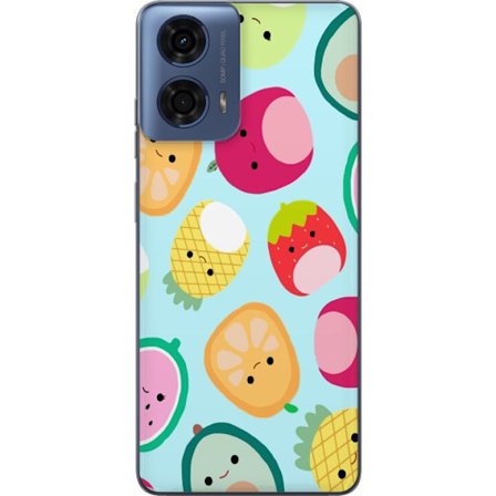 Kompatibelt Mobildeksel til Motorola Moto G04 Mønster av kawaii-frukter som jordbær sitron ananas og avocado på lyseblå bakgrunn