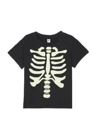 Å KIDS T-shirt med självlysande tryck SKELETON Utklädnad Svart 110/116