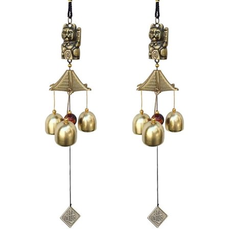 2 stk. Lykkebringende vindspil Vintage Dekoration Klokker Held Hængende Katte Charms til Skole, Dinner Pub, Reception, Have, Brun, 9x6x6