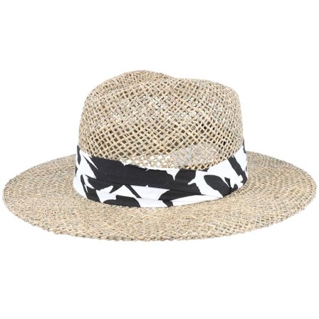 Seeberger - Beige straw Hut - Seagras Fedora With Trimming Nature-Black Straw Hat @ Hatstore