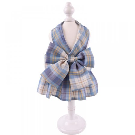 Rutete hundekjole med nakkebånd og snorsett - Kjole med snøring for søte hunder, kjæledyrjenter og valper - Sommerkjole (størrelse L)