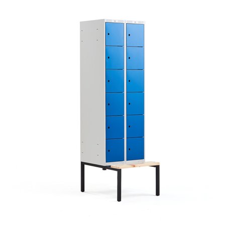 Kleiderspind CLASSIC mit Sitzbank, 2 Module/6 Türen, 2120 x 600 x 550 mm, blau