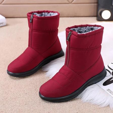 2023 Damstövlar Fluffy This Fleece Line Snow Boots Varma Ankelstövlar Med Dragkedja röd trettio-sex