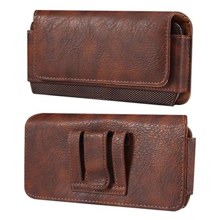 Belteveske i kuskinn PU-lær + nylon, anti-ripe horisontal beltetelefonpose for 6,2-6,5" smarttelefon