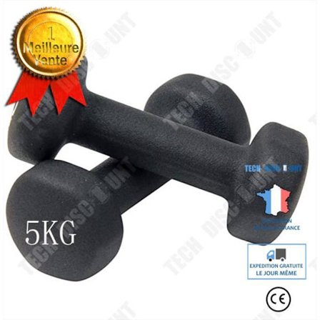 Hantlar - TD - 5KG - Svart prickig yta - Pack med 2 - Fitness för kvinnor och barn