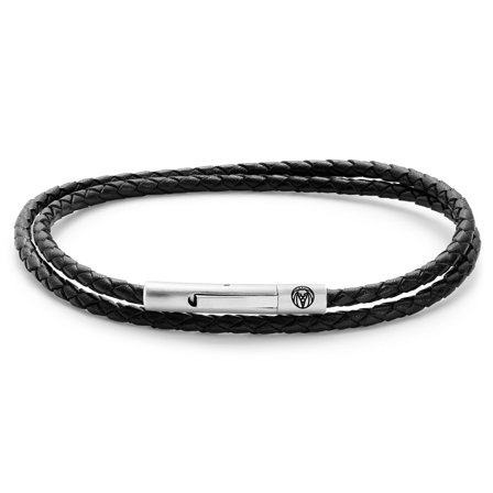 Bracciale da avvolgere Collins in pelle nera da 3 mm per uomini - Bracciali in pelle