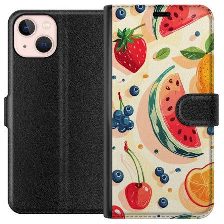 Kompatibel Tegnebogsetui til Apple iPhone 13 mini Legesyg frugtillustration med vandmelon, citrus, jordbær, kirsebær og bær
