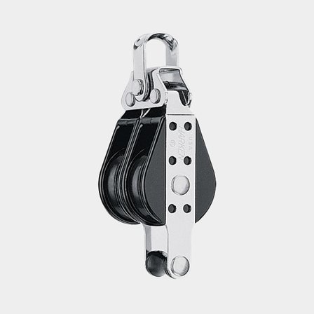 Harken 38mm Double Big Bullet Block - Becket, dubbelblock i rostfritt stål och svart komposit med låg friktion