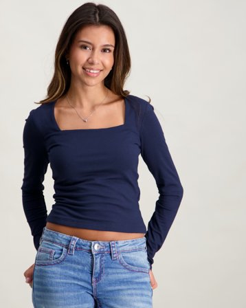 Gina Tricot Young Y square neck top Bleu Hauts et chemisiers Fille - Kids Brand Store