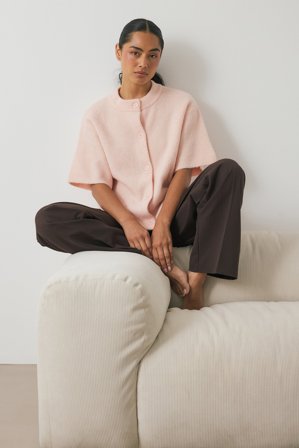 NA-KD Knitted Short Sleeve Cardigan - Oversize trøjer - Lyserød - L