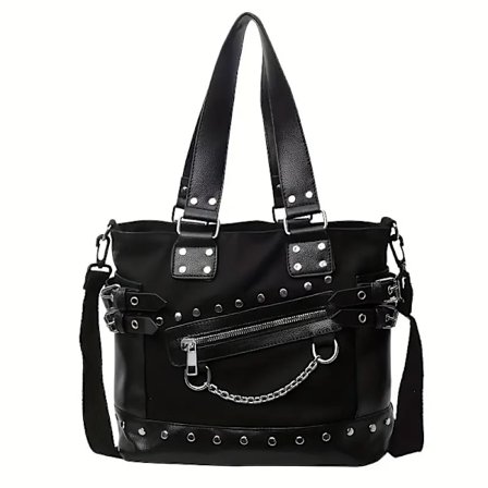 Handväska för kvinnor, axelväska, liten, moderiktig, avslappnad, med nitar, kaxig motorcykel, enkel axelväska, armhåleväska, crossbody, enkel 