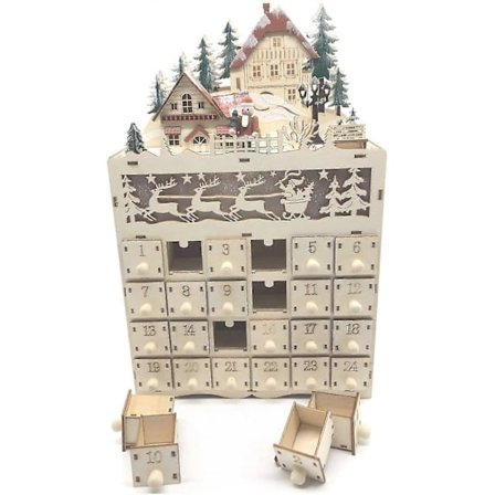Træ Julekalender Nedtælling Til Jul Led Julepynt 24 Skuffer Med Led