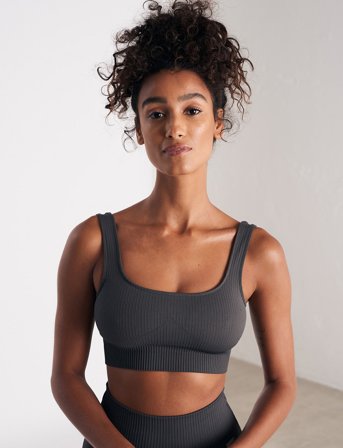aim ́n Shadow Grey Ribbed Seamless Bra - Grey - M