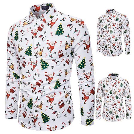 Herre Jule Santa Claus Party Langermet Skjorte med Knapper