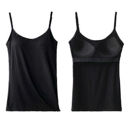 Långa Camis med inbyggd hylla BH Justerbar rem Kvinnor Lager Grundläggande Tanktopp Enfärgad Bomull Bröstkudde Sommar T-shirt [avancerad kvalitet! 50%