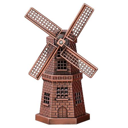 Vindmøllemodell Roterbar Utsøkt utførelse Vintage stil Antik bronsemetall vindmøllestatue for skrivebord Red Copper