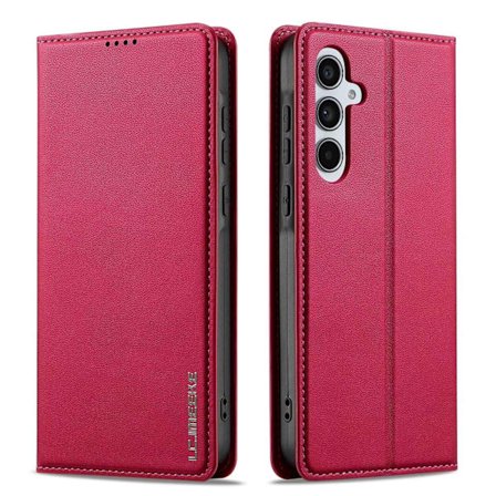 Fodral för Samsung S24 PLUS rött läder magnetisk plånbok med kortfack flip