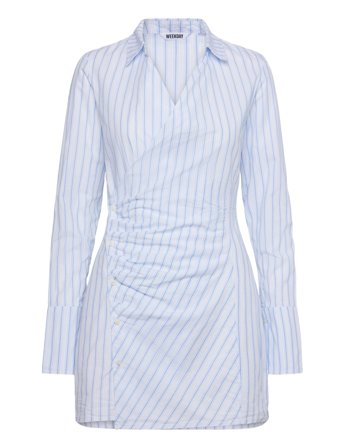 Weekday Longsleeved Asymmetric Mini Shirt Dress - Blue - 34
