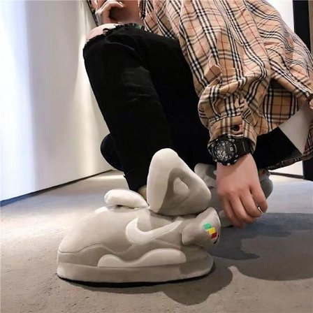 Vinter-spoof aj kjegle kokosnøtt bomulls tøfler morsomme innendørs par hjemme plysj sko varme internettkjendis store bomullssko