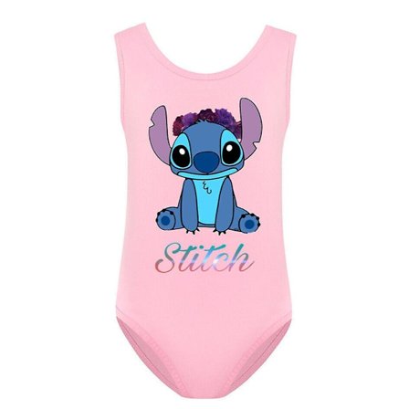 Tyttöjen lasten Stitch-kuvioinen uimapuku, yksiosainen sarjakuva-uimapuku - WELLNGS Pinkki